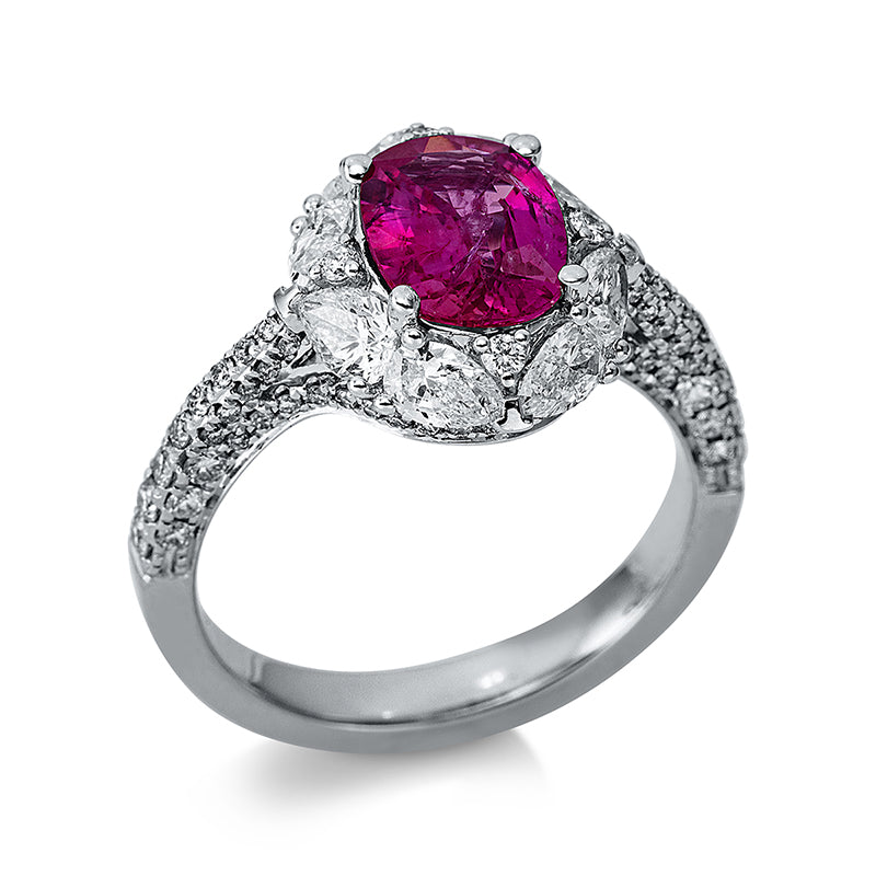 Ring mit Rubin  aus 750/-18 Karat Weißgold mit 98 Diamanten 1