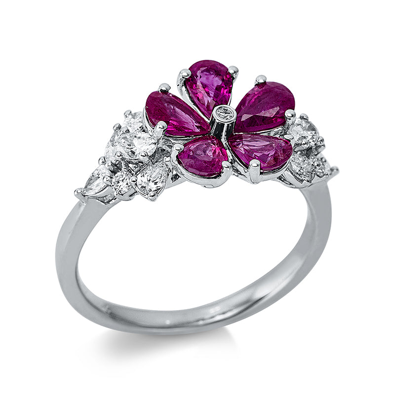 Ring mit Rubin  aus 750/-18 Karat Weißgold mit 11 Diamanten 0