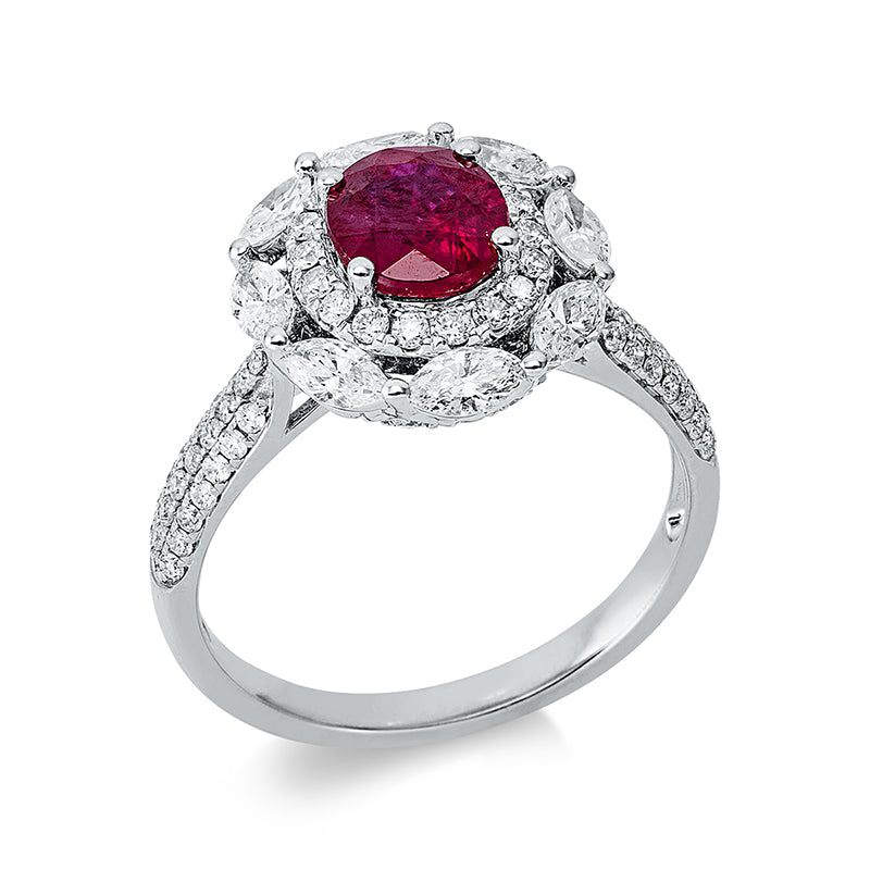 Ring mit Rubin  aus 750/-18 Karat Weißgold mit 88 Diamanten 1
