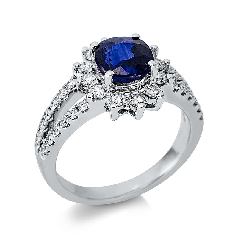 Ring mit Saphir  aus 750/-18 Karat Weißgold mit 36 Diamanten 0