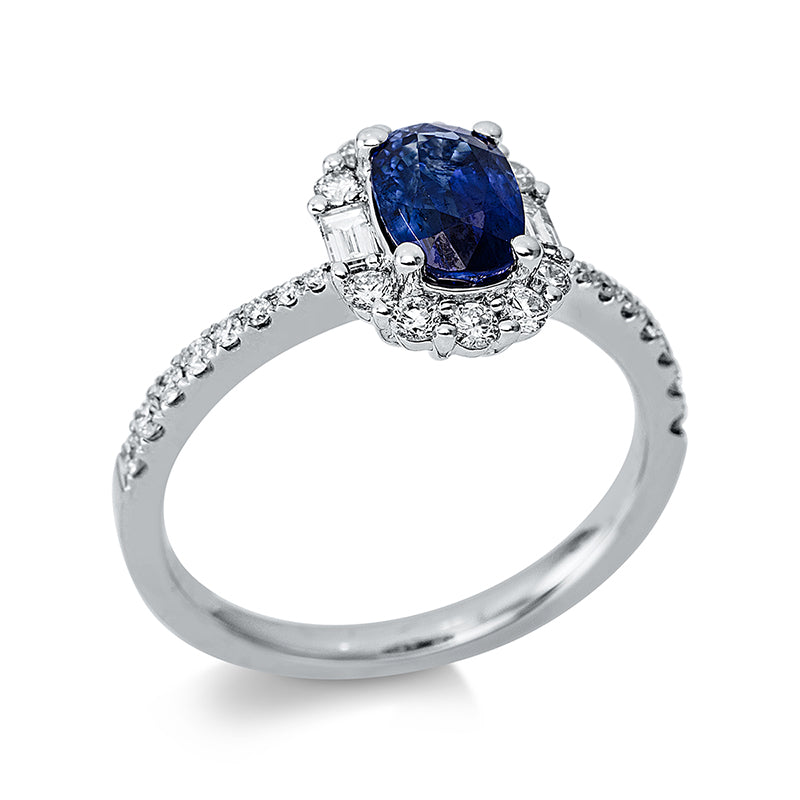 Ring mit Saphir  aus 750/-18 Karat Weißgold mit 28 Diamanten 0