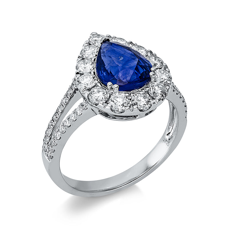 Ring mit Saphir  aus 750/-18 Karat Weißgold mit 48 Diamanten 1