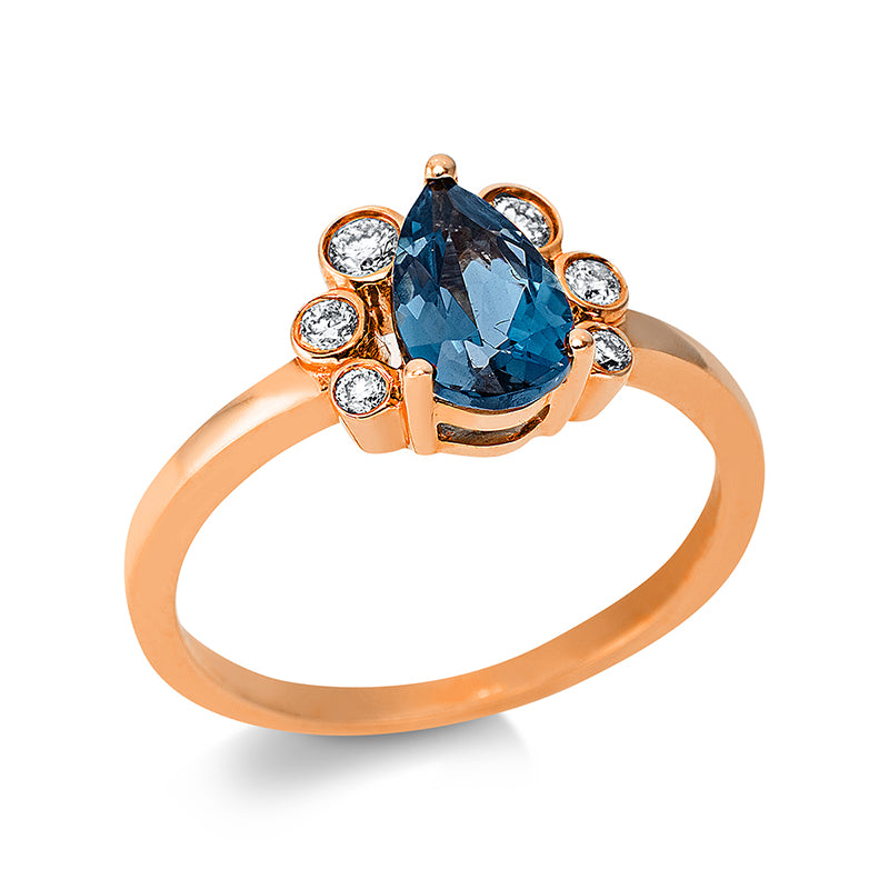 Ring mit Topas  aus 750/-18 Karat Rotgold mit 6 Diamanten 0