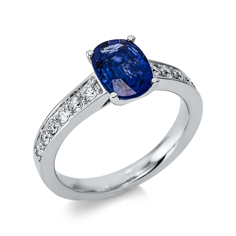 Ring mit Saphir  aus 750/-18 Karat Weißgold mit 12 Diamanten 0