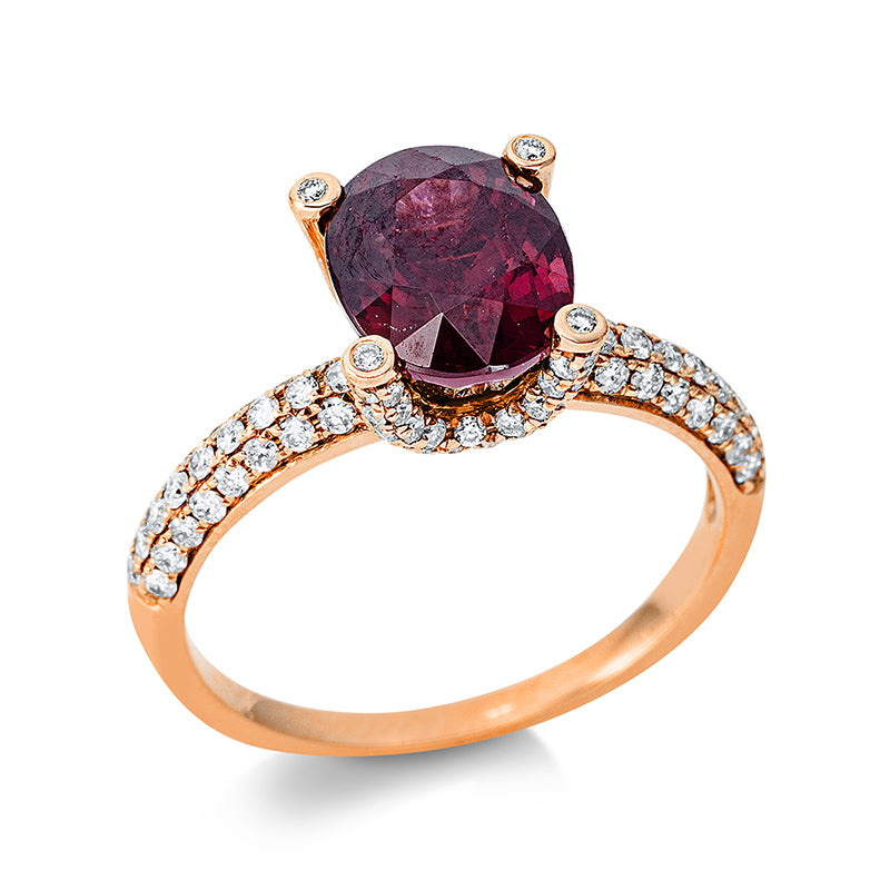 Ring mit Rhodolith  aus 750/-18 Karat Rotgold mit 96 Diamanten 0