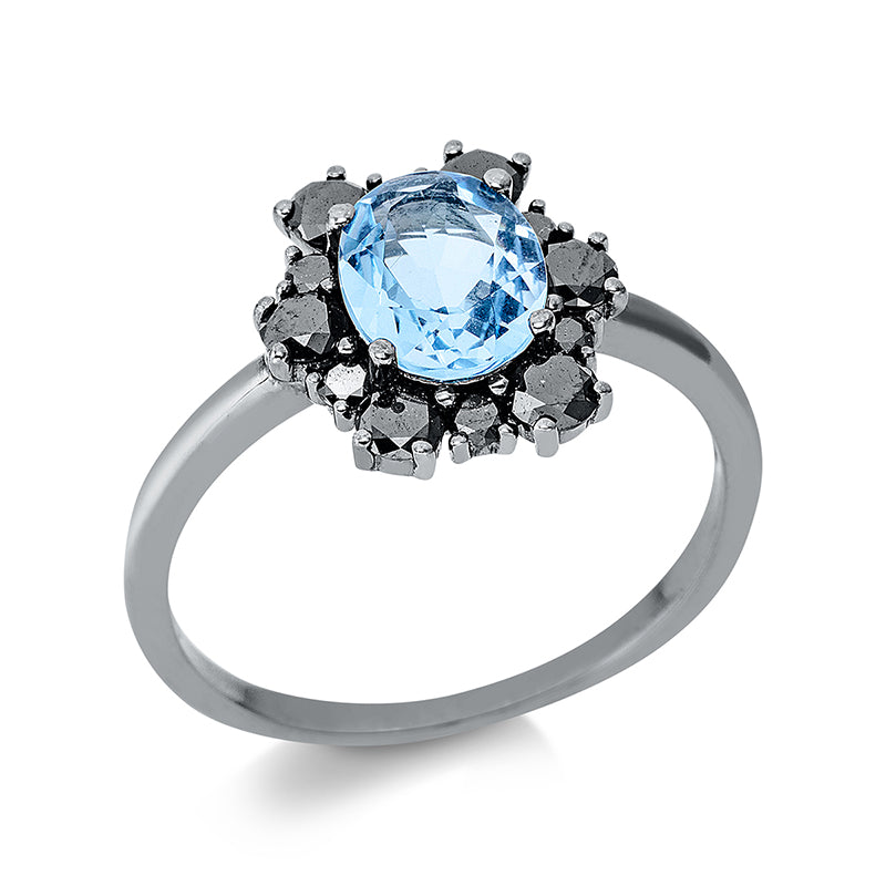 Ring mit Topas  aus 750/-18 Karat Weißgold mit 12 Diamanten 0