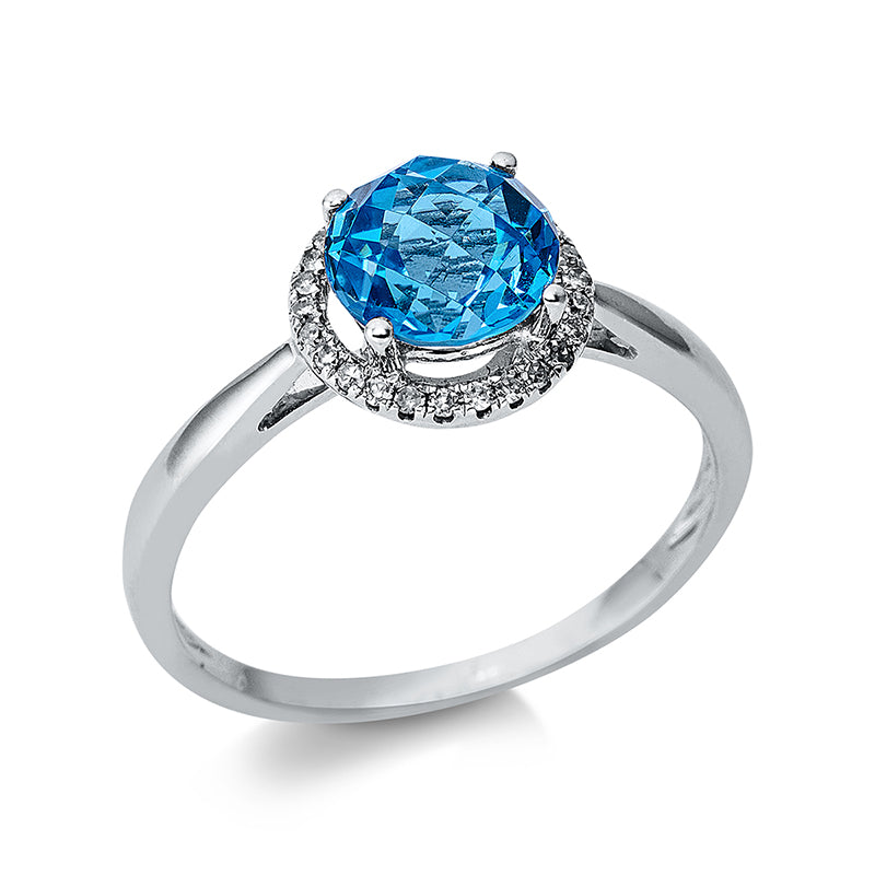 Ring mit Topas  aus 750/-18 Karat Weißgold mit 26 Diamanten 0