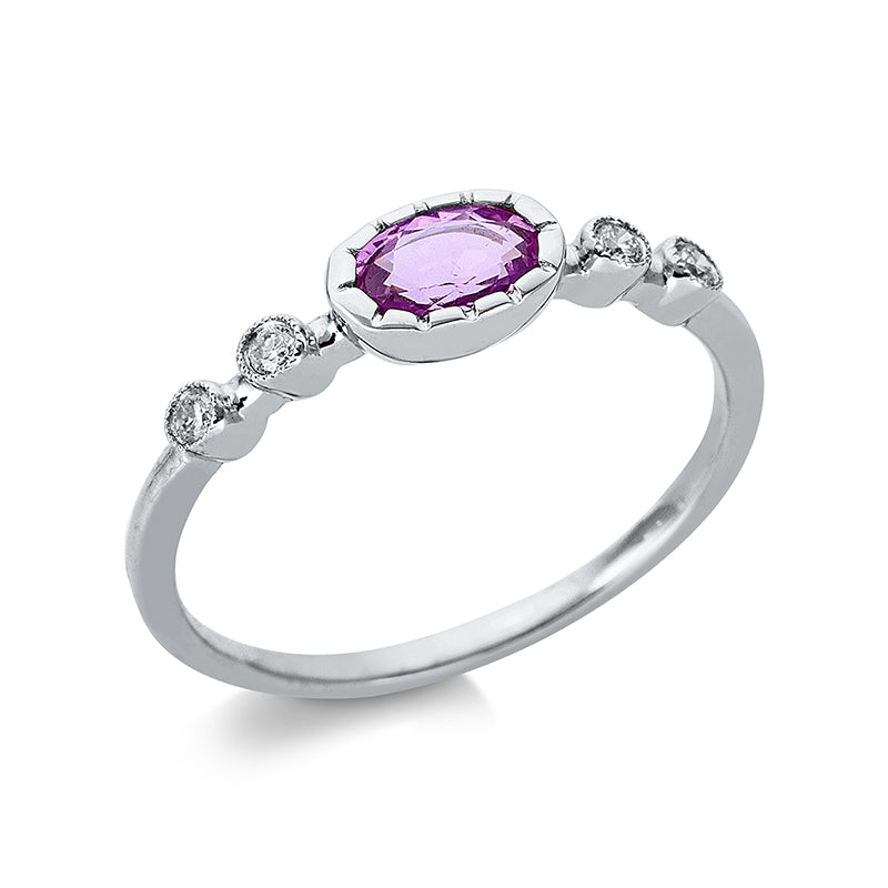 Ring mit Saphir  aus 750/-18 Karat Weißgold mit 4 Diamanten 0