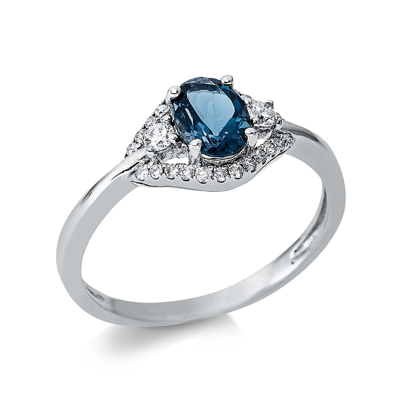 Ring mit Topas  aus 750/-18 Karat Weißgold mit 26 Diamanten 0