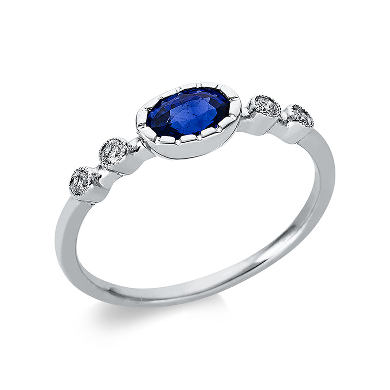 Ring mit Saphir  aus 750/-18 Karat Weißgold mit 4 Diamanten 0