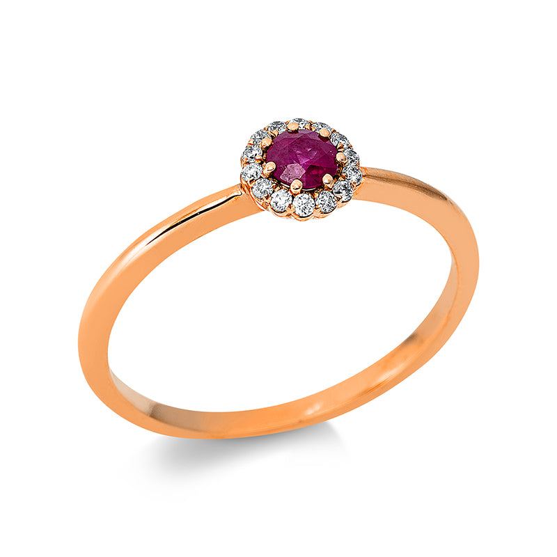 Ring mit Rubin  aus 750/-18 Karat Rotgold mit 14 Diamanten 0