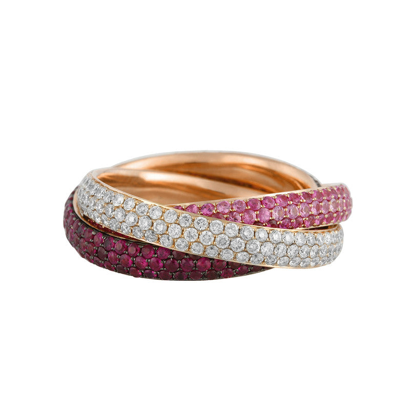 Ring mit Rubin  aus 750/-18 Karat Rotgold mit 159 Diamanten 1