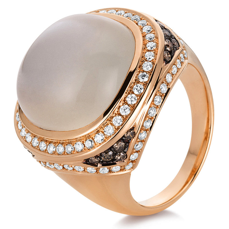 Ring mit Mondstein  aus 750/-18 Karat Rotgold mit 108 Diamanten 0