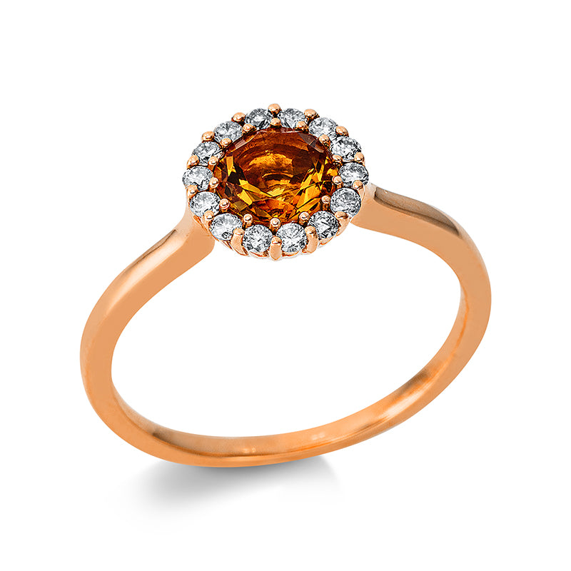 Ring mit Citrin  aus 750/-18 Karat Rotgold mit 14 Diamanten 0