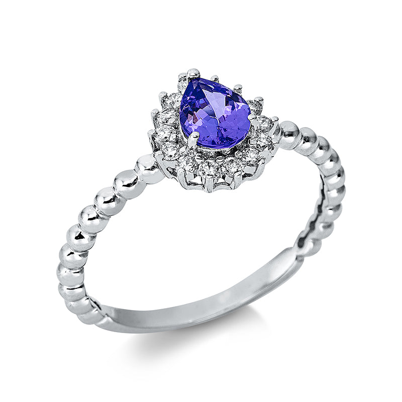 Ring mit Tansanit  aus 750/-18 Karat Weißgold mit 14 Diamanten 0