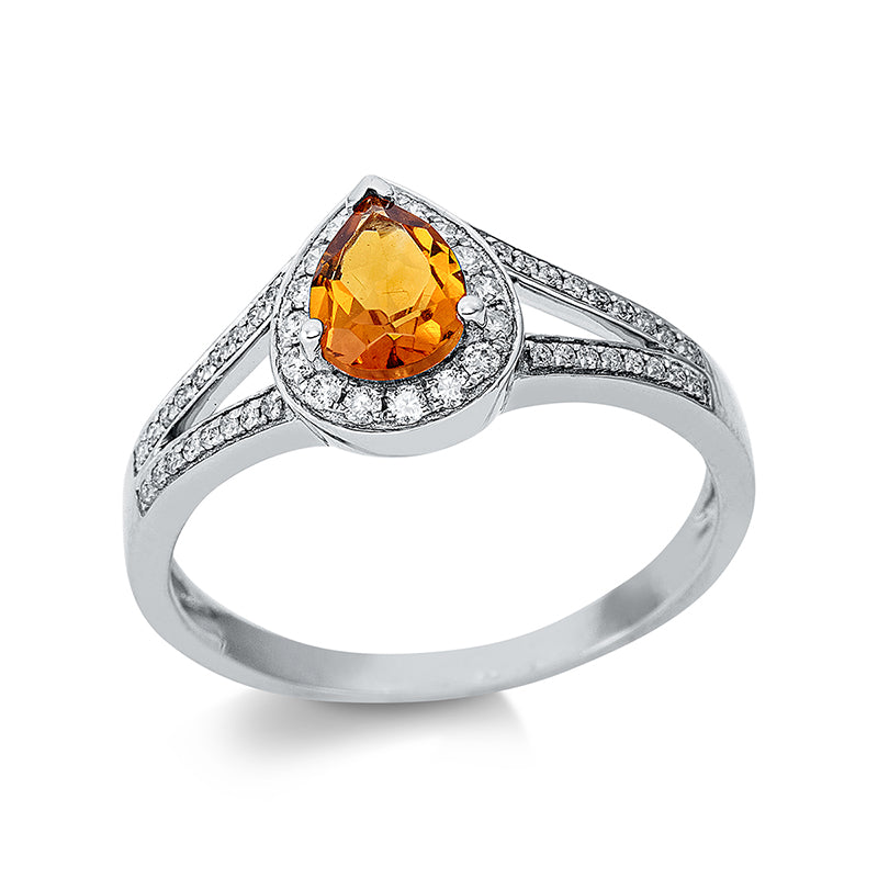 Ring mit Citrin  aus 750/-18 Karat Weißgold mit 50 Diamanten 0