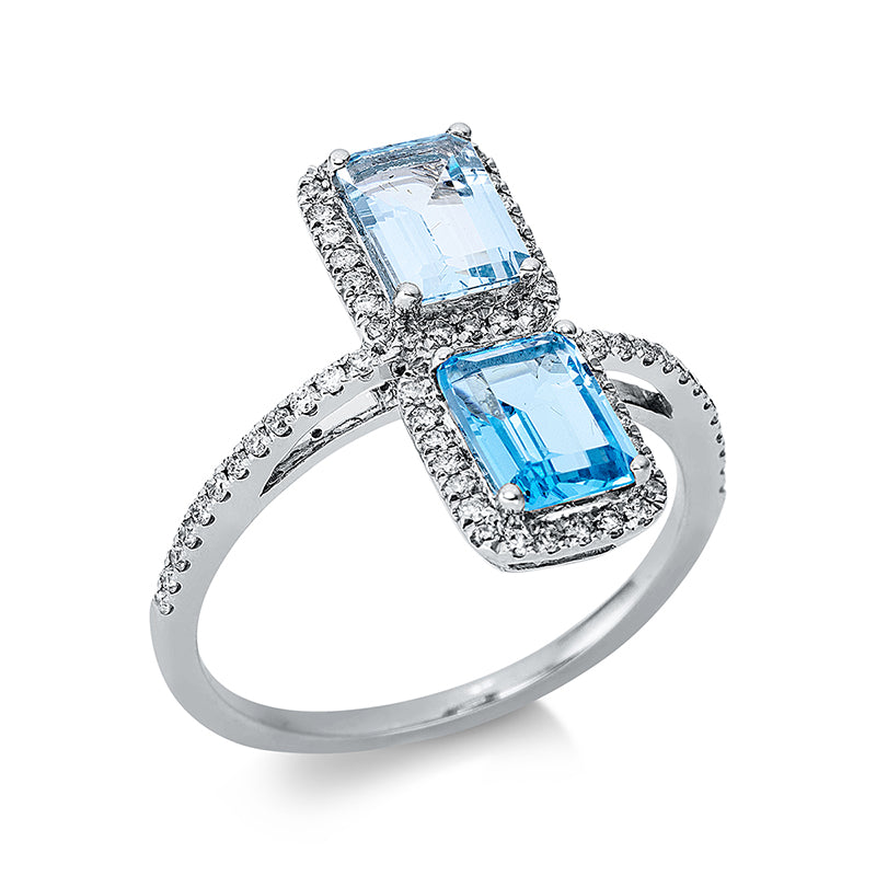 Ring mit Topas  aus 750/-18 Karat Weißgold mit 72 Diamanten 0