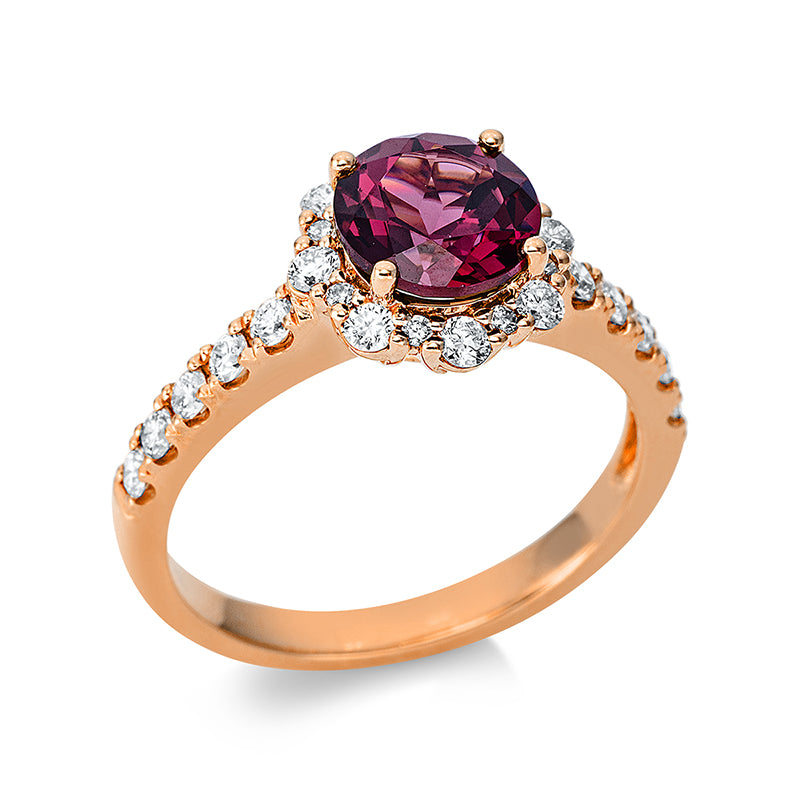 Ring mit Rhodolith  aus 750/-18 Karat Rotgold mit 26 Diamanten 0