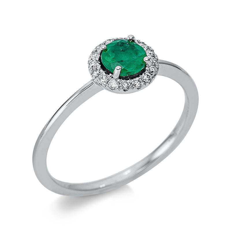 Ring mit Smaragd  aus 750/-18 Karat Weißgold mit 16 Diamanten 0