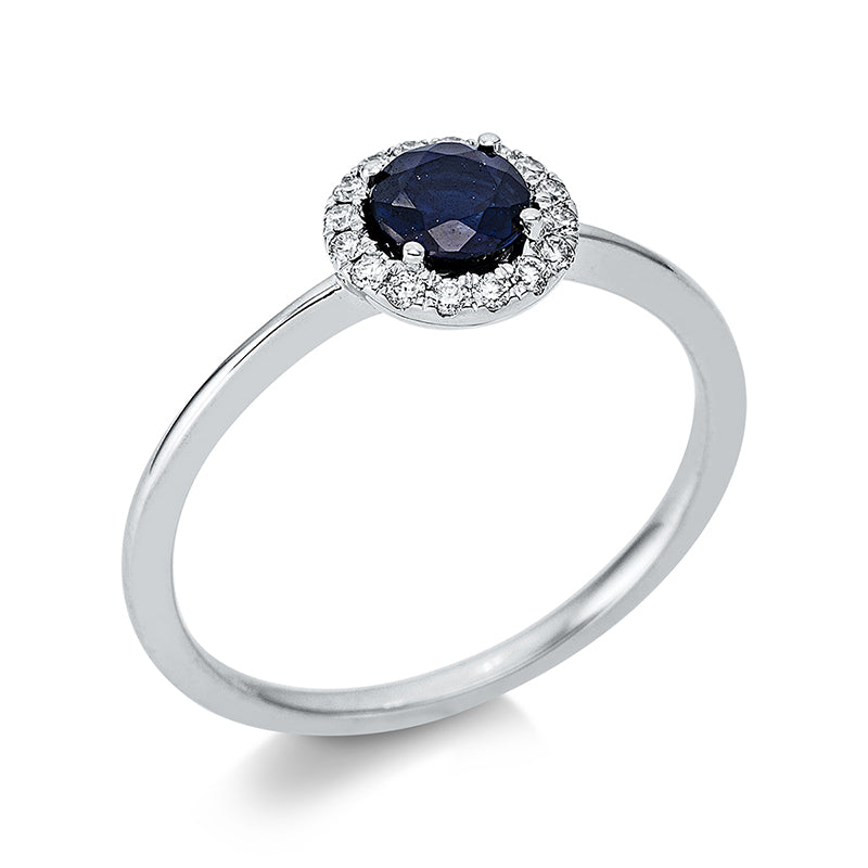 Ring mit Saphir  aus 750/-18 Karat Weißgold mit 16 Diamanten 0