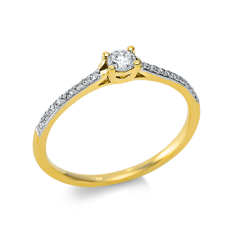 Ring - Solitaire mit Seitenbesatz aus Gold mit Diamanten - 1CA85
