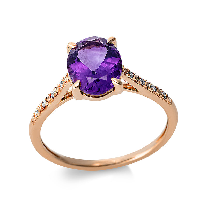 Ring mit Amethyst  aus 585/-14 Karat Rotgold mit 8 Diamanten 0