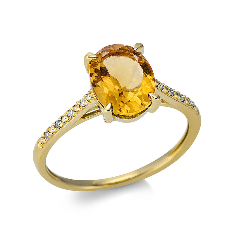 Ring mit Citrin  aus 585/-14 Karat Gelbgold mit 8 Diamanten 0