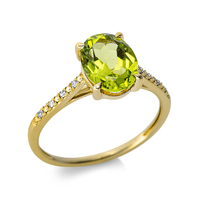 Ring mit Peridot  aus 585/-14 Karat Gelbgold mit 8 Diamanten 0
