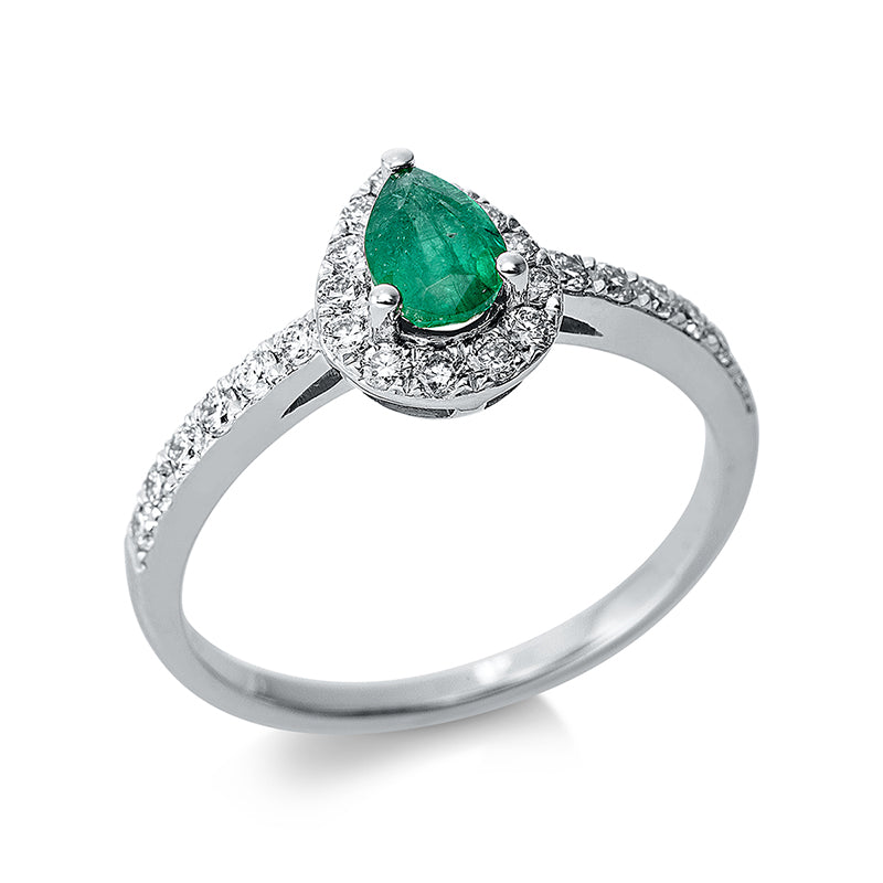 Ring mit Smaragd  aus 750/-18 Karat Weißgold mit 25 Diamanten 0