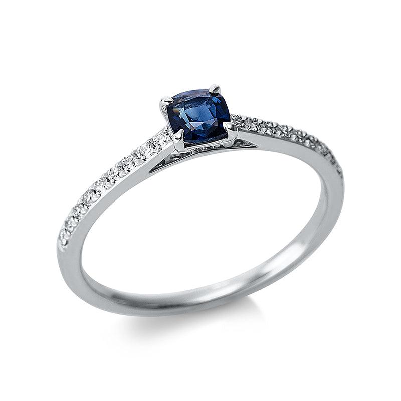 Ring mit Saphir  aus 750/-18 Karat Weißgold mit 18 Diamanten 0