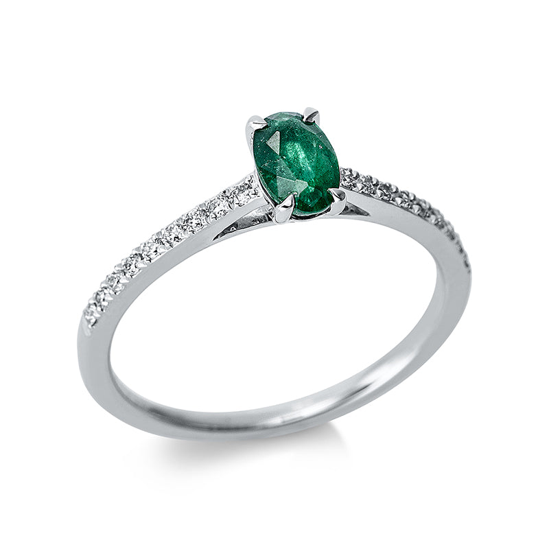 Ring mit Smaragd  aus 750/-18 Karat Weißgold mit 18 Diamanten 0