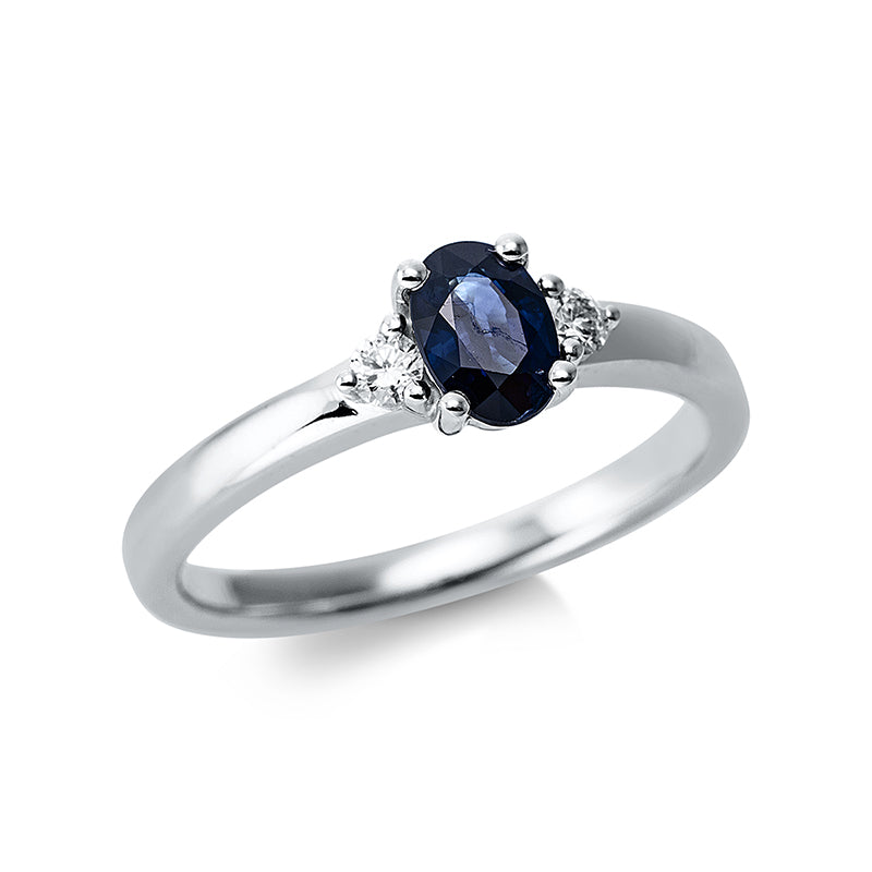 Ring mit Saphir  aus 750/-18 Karat Weißgold mit 2 Diamanten 0