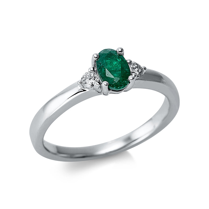 Ring mit Smaragd  aus 750/-18 Karat Weißgold mit 2 Diamanten 0