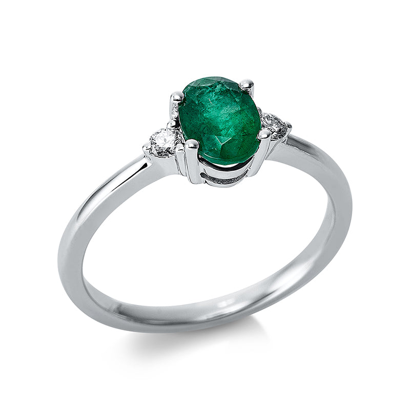 Ring mit Smaragd  aus 750/-18 Karat Weißgold mit 2 Diamanten 0