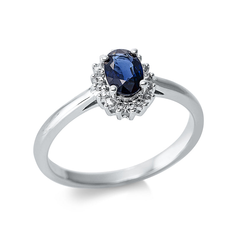 Ring mit Saphir  aus 750/-18 Karat Weißgold mit 16 Diamanten 0