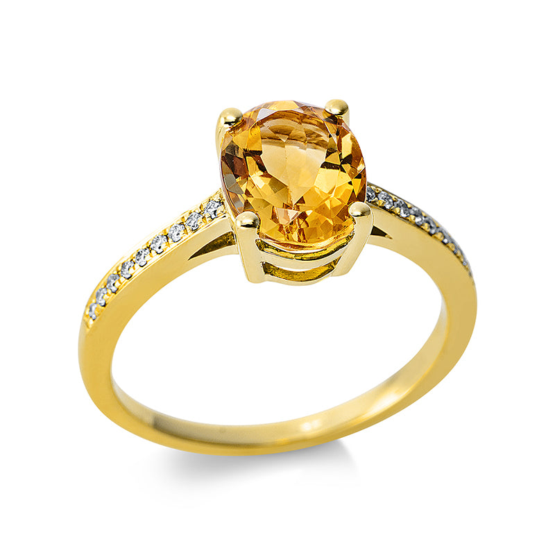 Ring mit Citrin  aus 750/-18 Karat Gelbgold mit 18 Diamanten 0