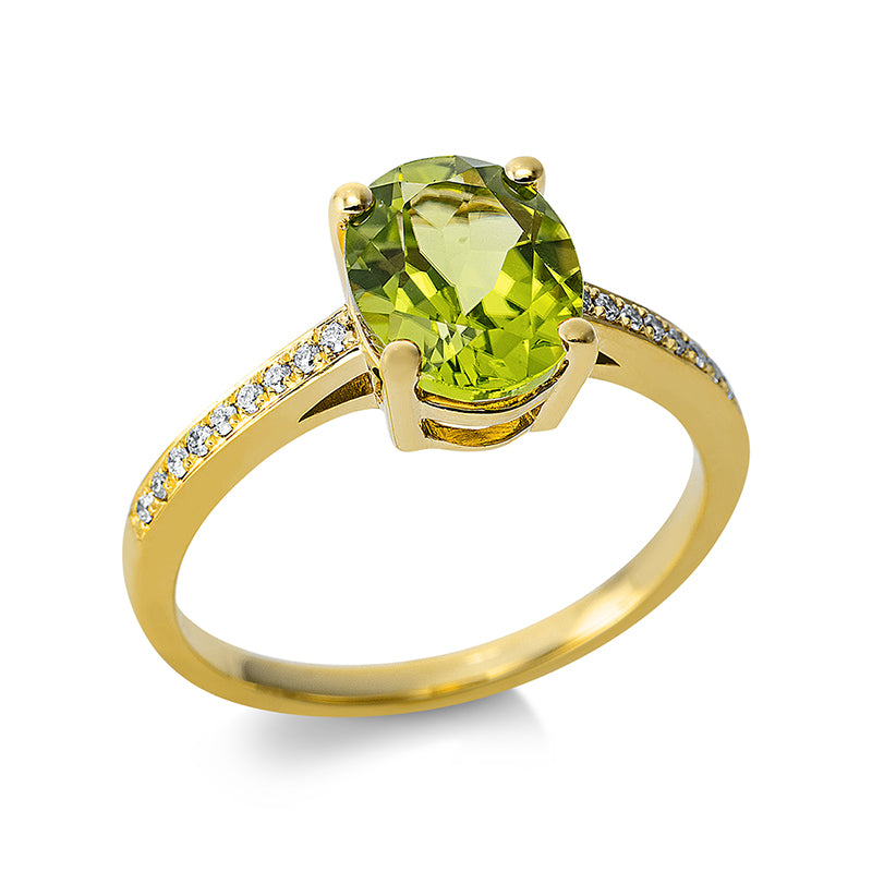 Ring mit Peridot  aus 750/-18 Karat Gelbgold mit 18 Diamanten 0