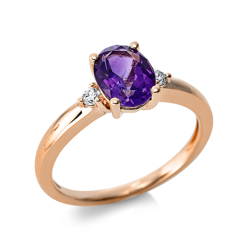 Ring mit Amethyst  aus 750/-18 Karat Rotgold mit 2 Diamanten 0