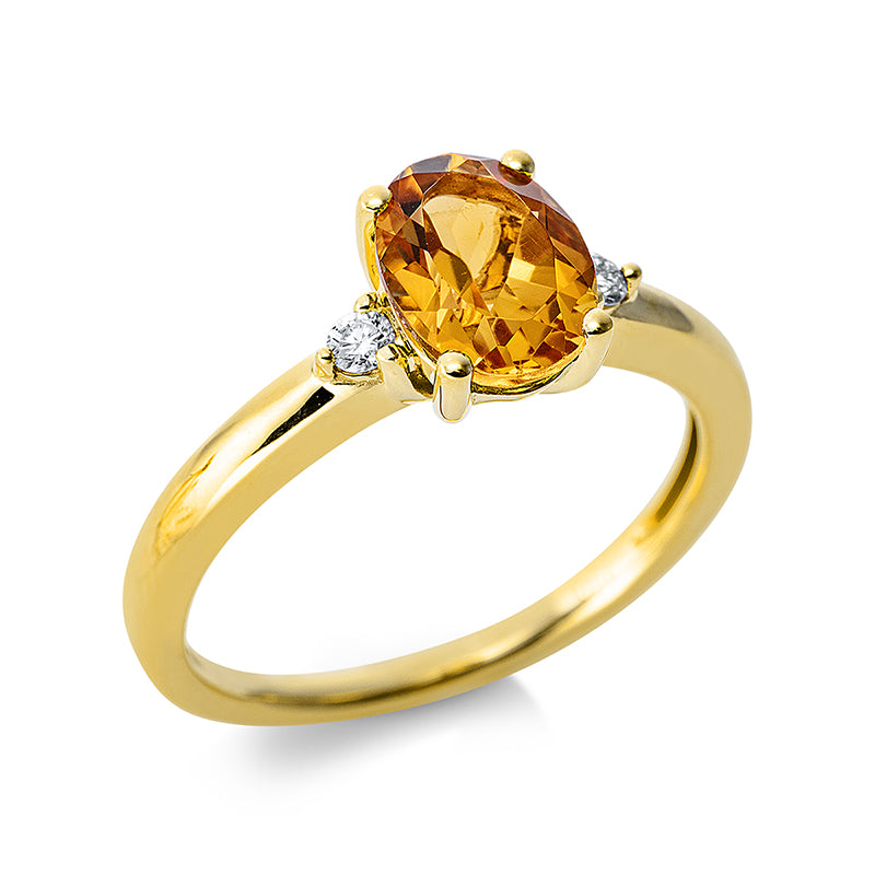 Ring mit Citrin  aus 750/-18 Karat Gelbgold mit 2 Diamanten 0