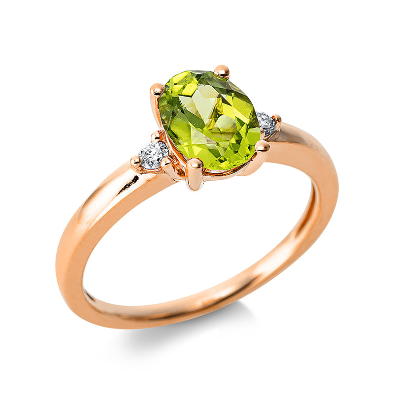 Ring mit Peridot  aus 750/-18 Karat Gelbgold mit 2 Diamanten 0