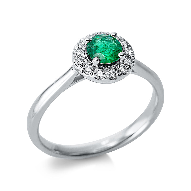 Ring mit Smaragd  aus 750/-18 Karat Weißgold mit 13 Diamanten 0
