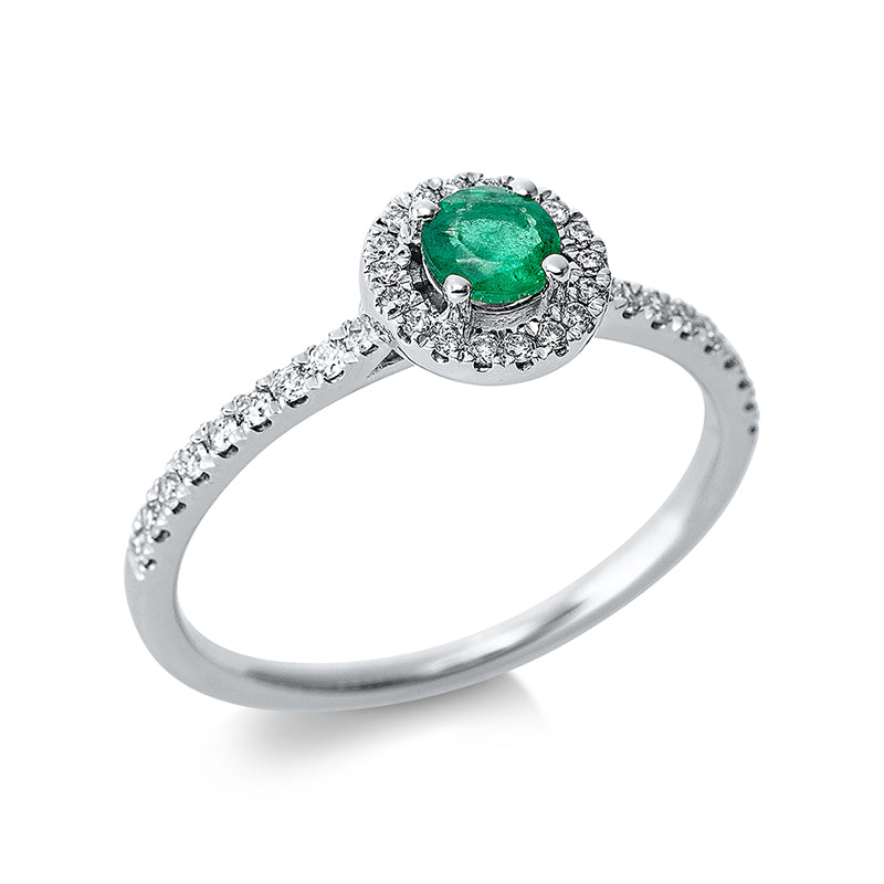 Ring mit Smaragd  aus 750/-18 Karat Weißgold mit 36 Diamanten 0