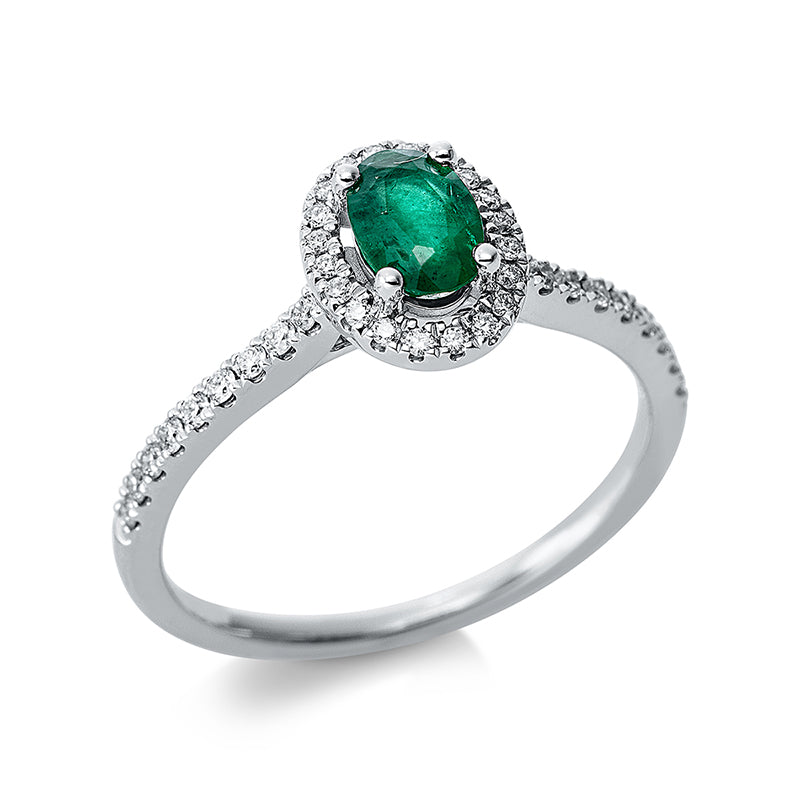 Ring mit Smaragd  aus 750/-18 Karat Weißgold mit 38 Diamanten 0