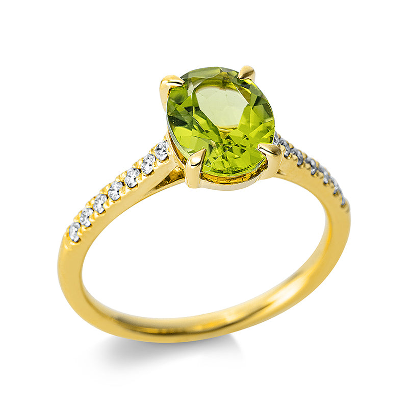 Ring mit Peridot  aus 750/-18 Karat Gelbgold mit 14 Diamanten 0