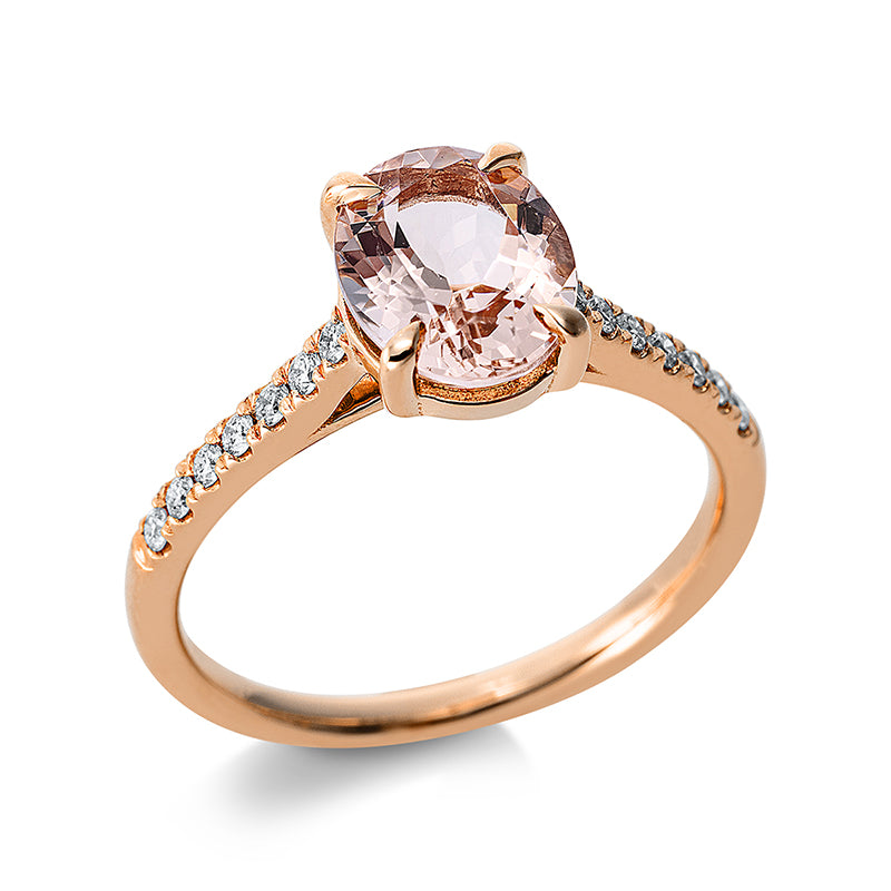 Ring mit Morganit  aus 750/-18 Karat Rotgold mit 14 Diamanten 0