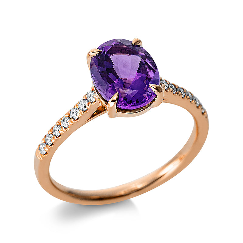 Ring mit Amethyst  aus 750/-18 Karat Rotgold mit 14 Diamanten 0