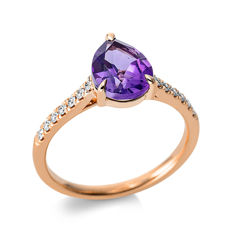 Ring mit Amethyst  aus 750/-18 Karat Rotgold mit 14 Diamanten 0