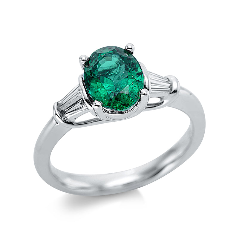 Ring mit Smaragd  aus 750/-18 Karat Weißgold mit 4 Diamanten 0
