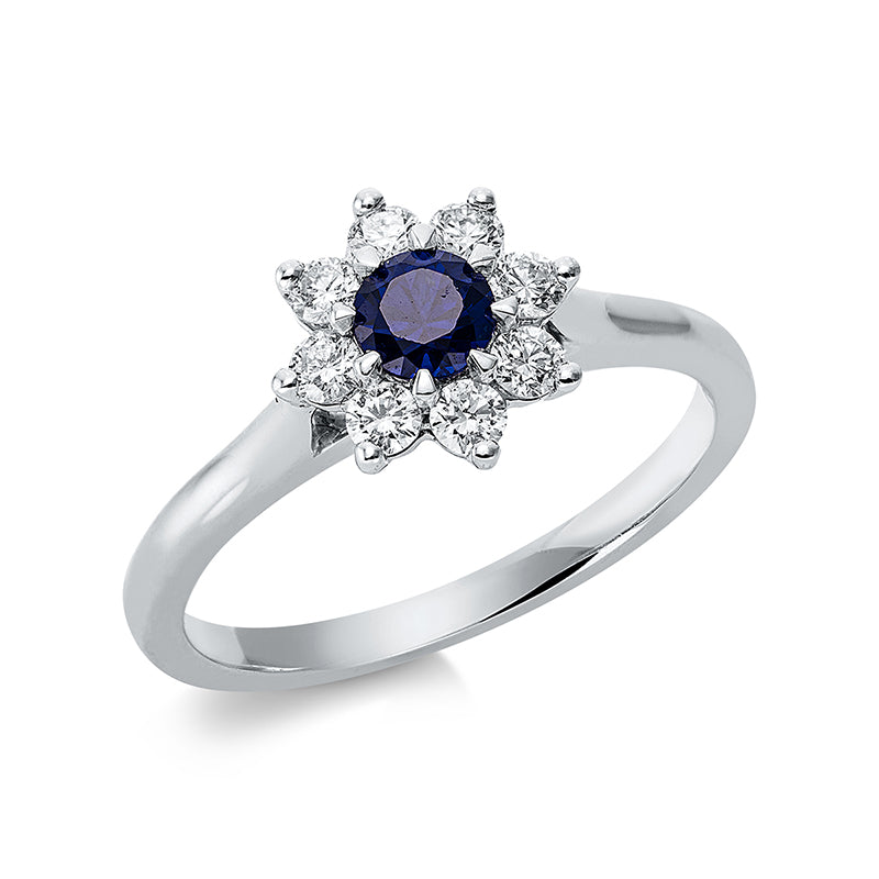 Ring mit Saphir  aus 750/-18 Karat Weißgold mit 8 Diamanten 0