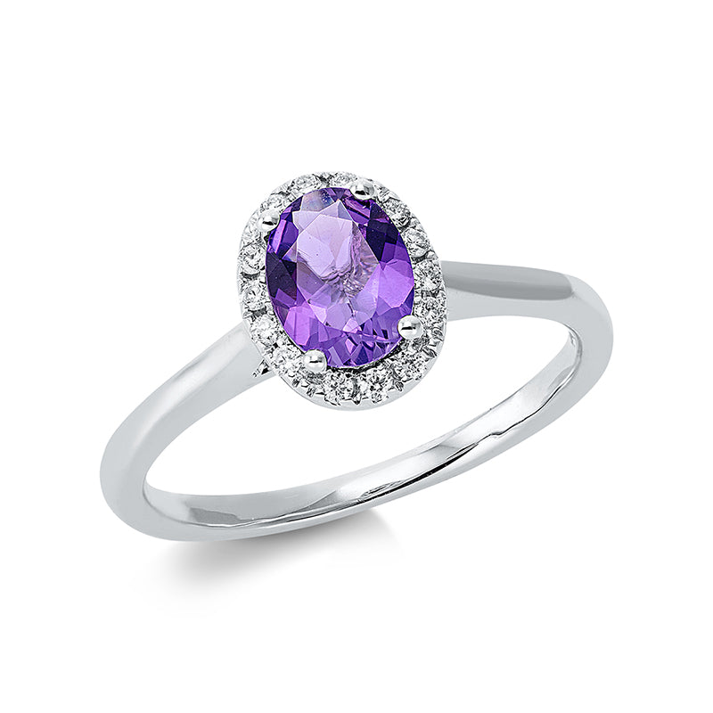 Ring mit Amethyst  aus 750/-18 Karat Weißgold mit 14 Diamanten 0